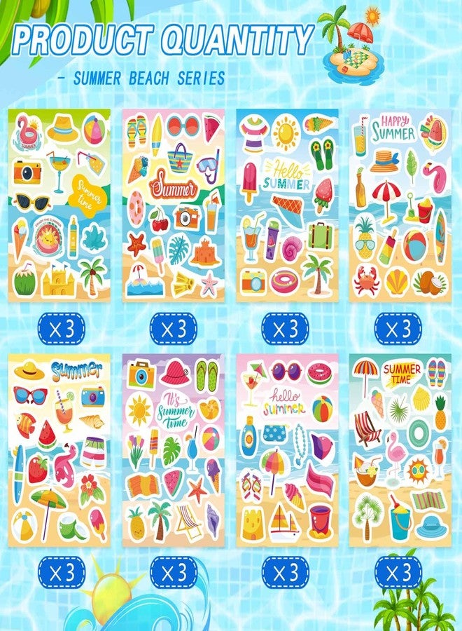 DUJAA 24 Shees Summer Stickers Pool Beach Luau Hawaii Sun Stickers Hello Summer Ocean Beach Sticker Hawaiian Ice Cream Stickers for Scrapbooking Water Bottles, Family School Classroom Party Favor - Image 3